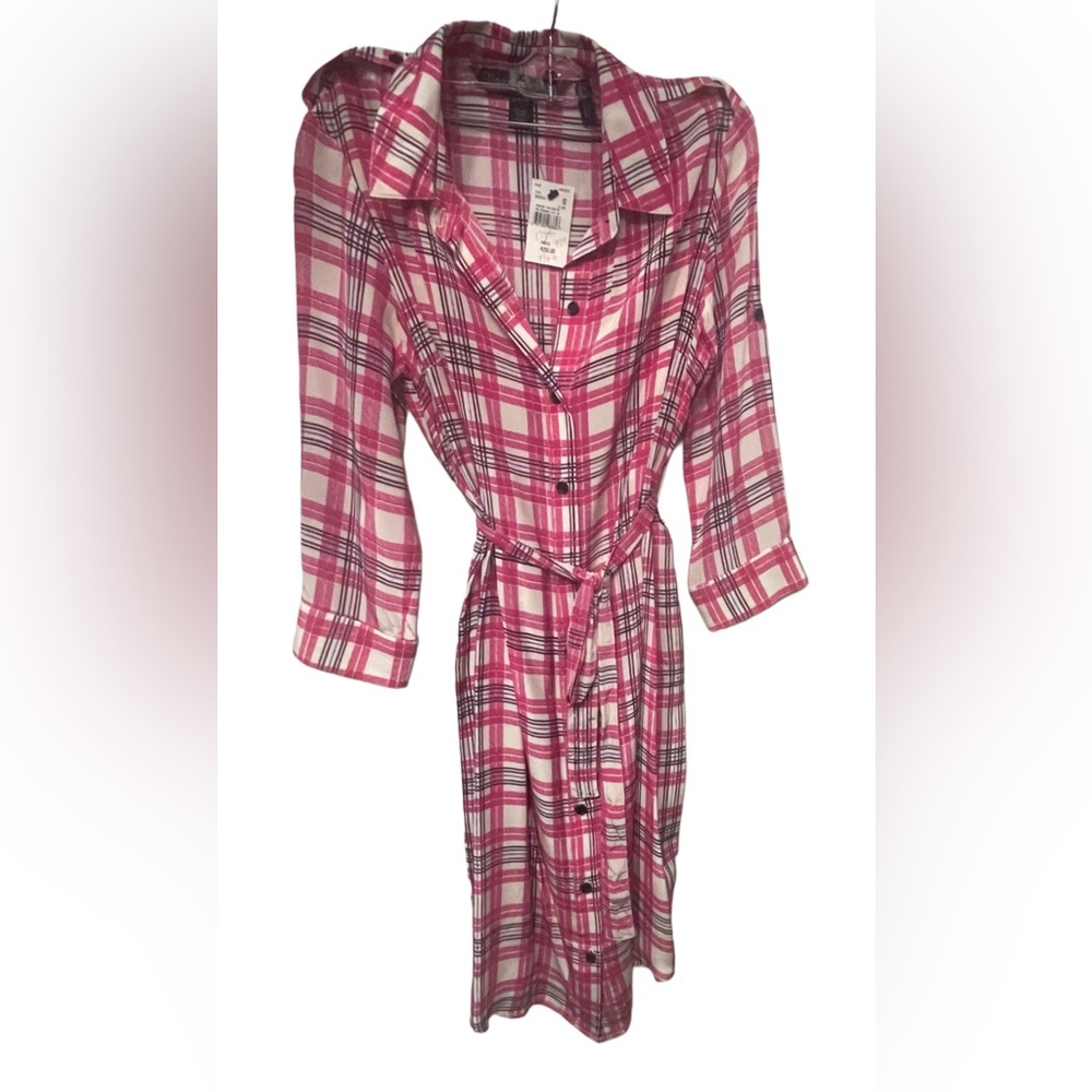 Liquid New York Pink Plaid Button-Up Dress
